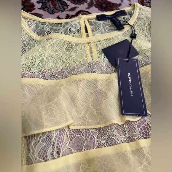 NWT BCBGMAXAZRIA BRIGHT CHARTREUSE MARAE TIERED LACE TOP - Picture 8 of 9